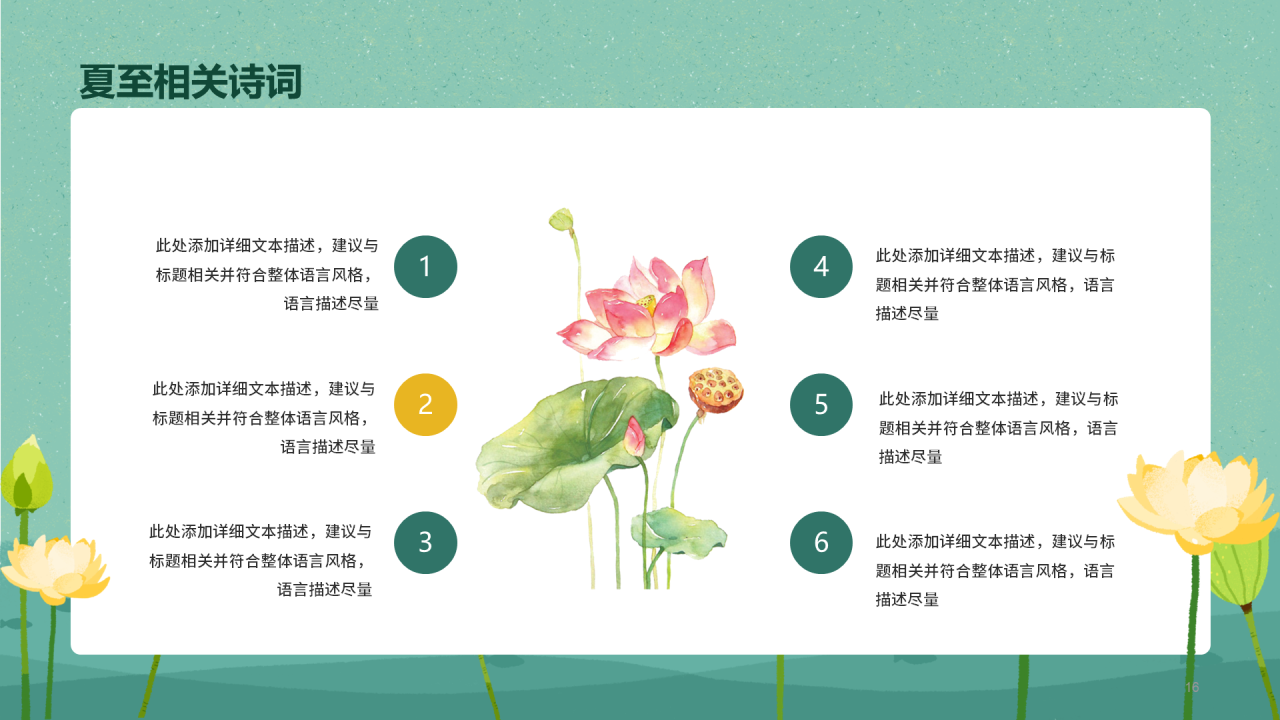绿色清新荷叶插画夏至节气PPT