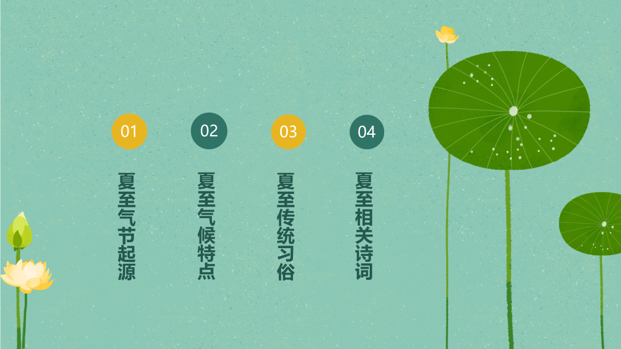 绿色清新荷叶插画夏至节气PPT