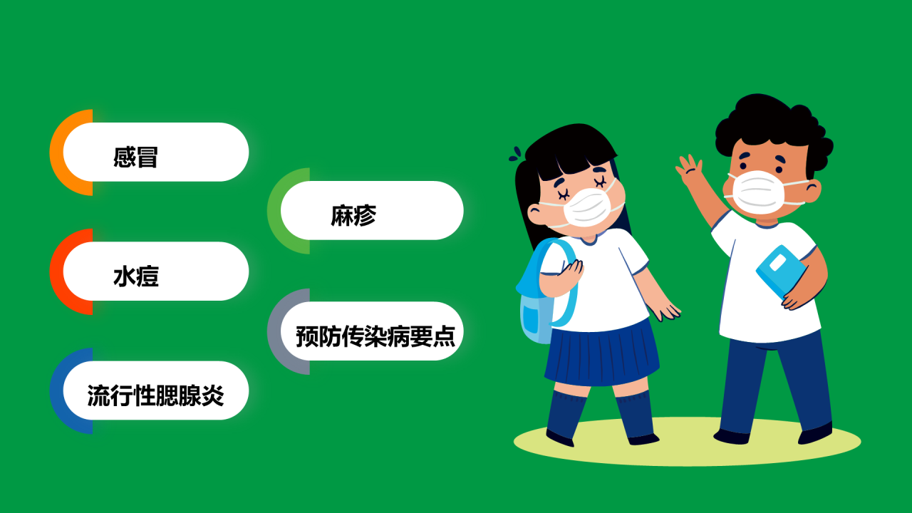 绿色儿童插画开学第一课PPT