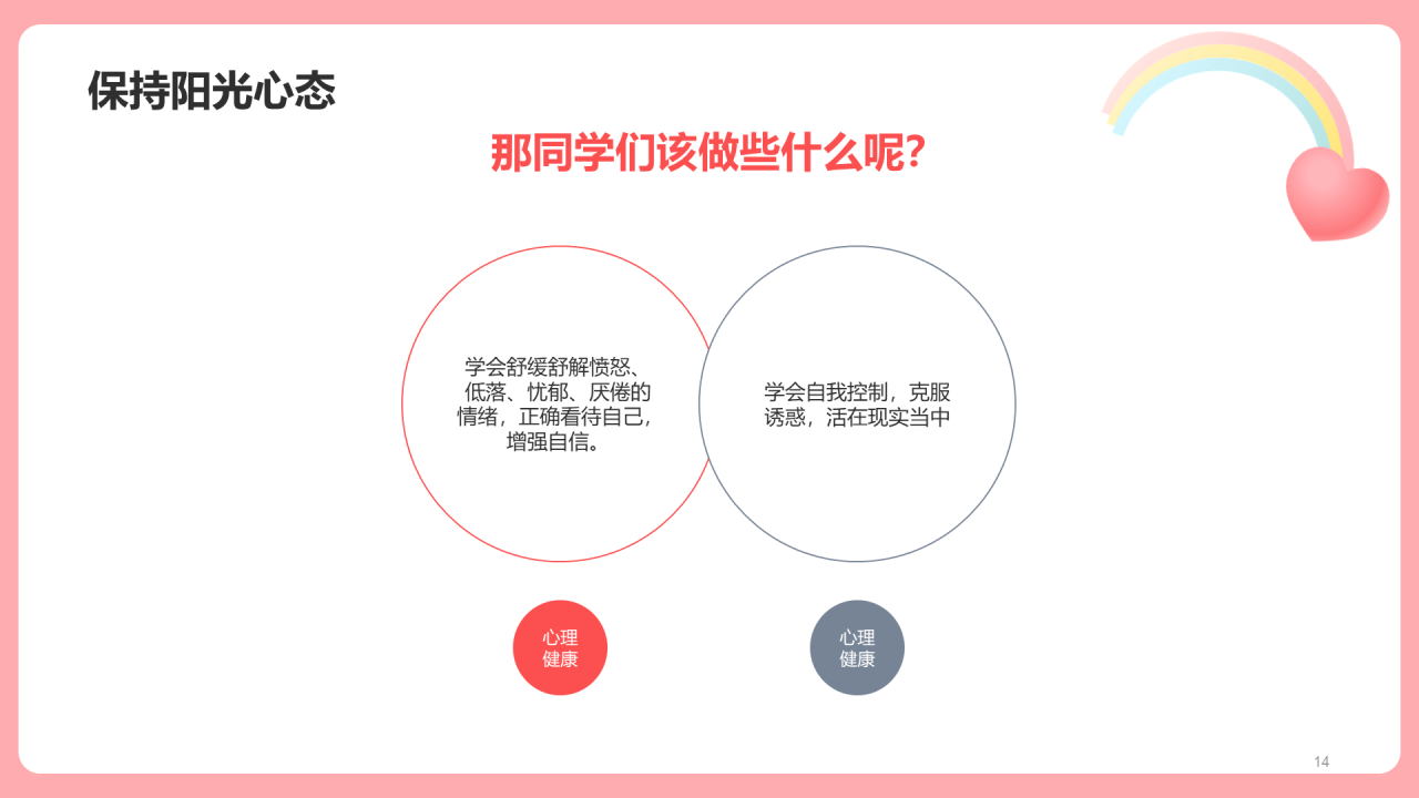粉色插画心理健康主题班会PPT