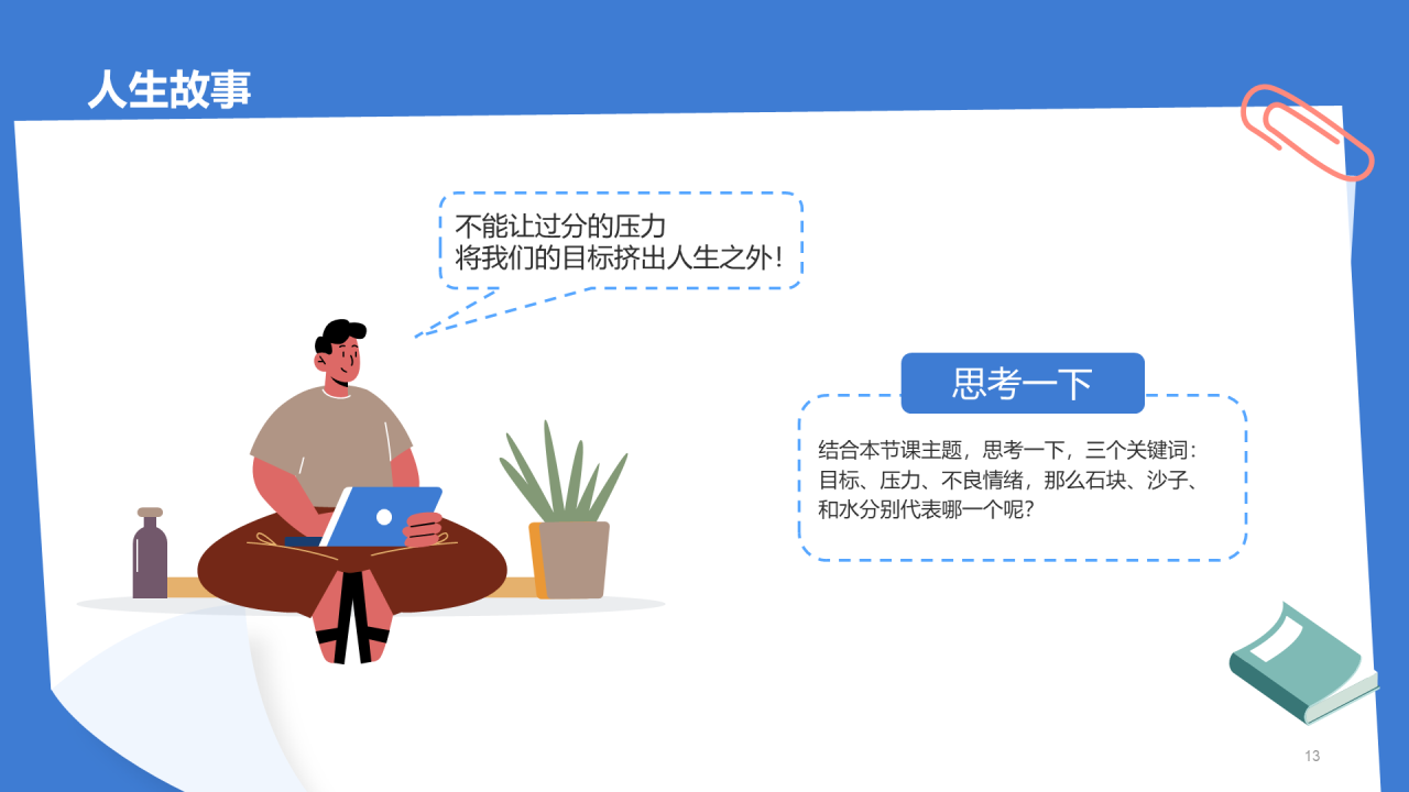 蓝色插画正视压力学会减压PPT
