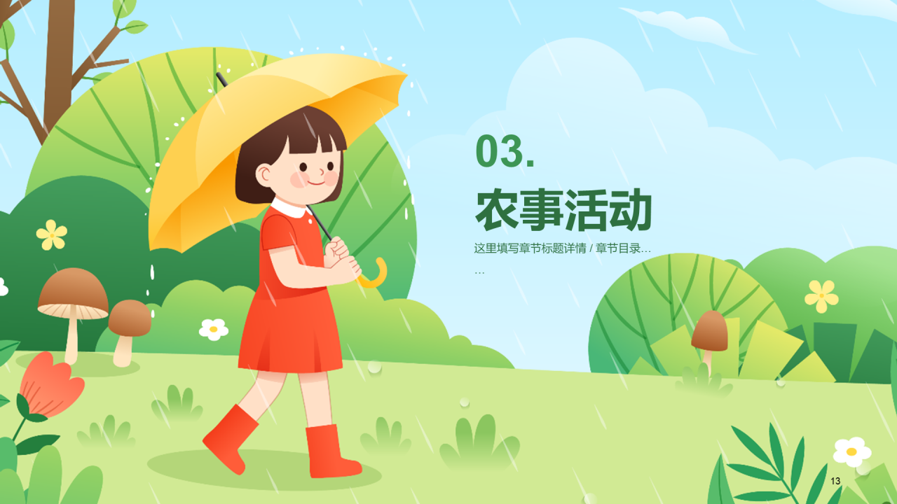 绿色女孩插画雨水节气PPT