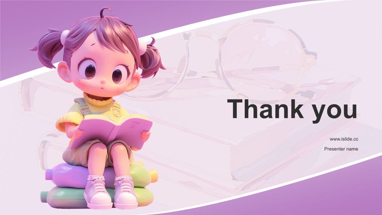 紫色3D风小学朗读素材PPT模板