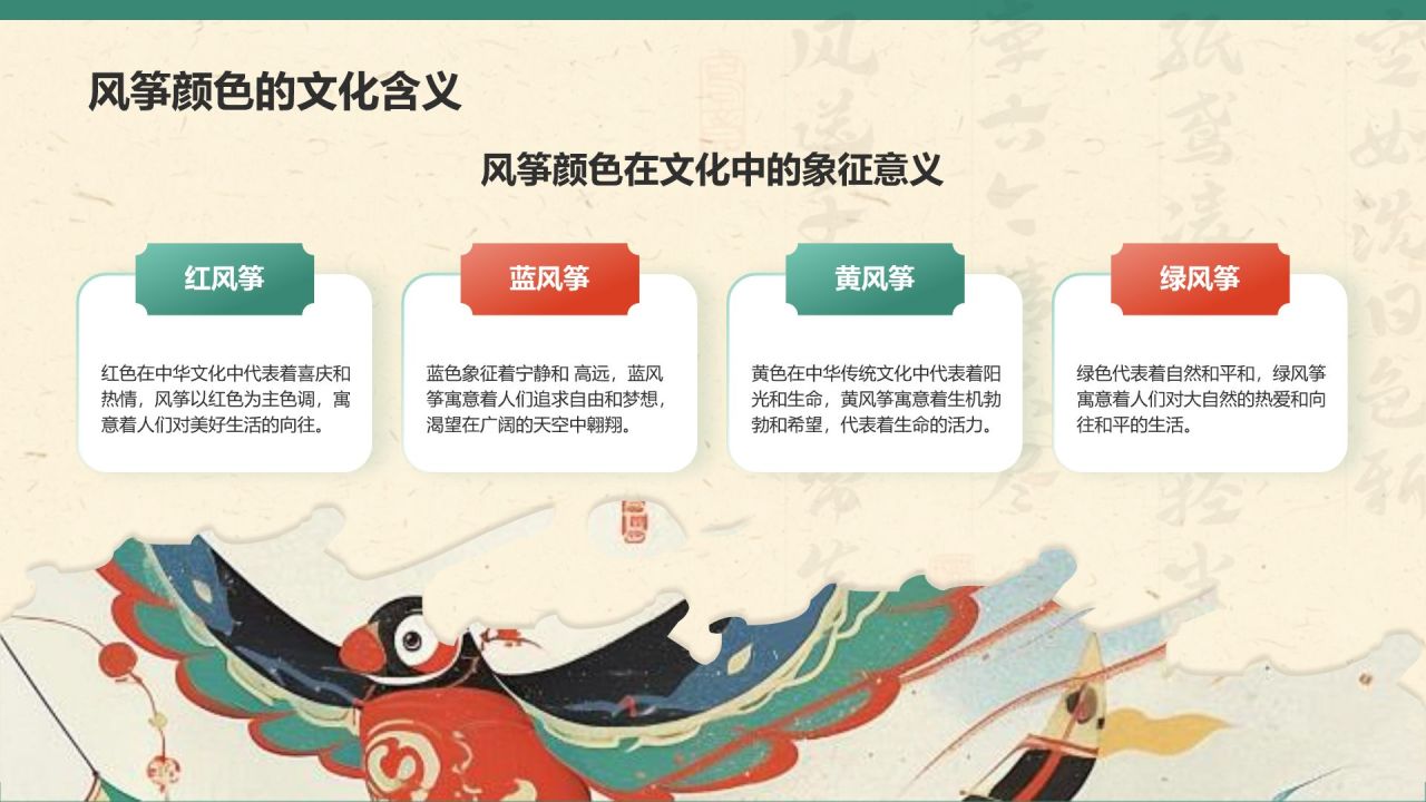 绿色复古风中国非物质文化遗产——风筝制作工艺PPT模板