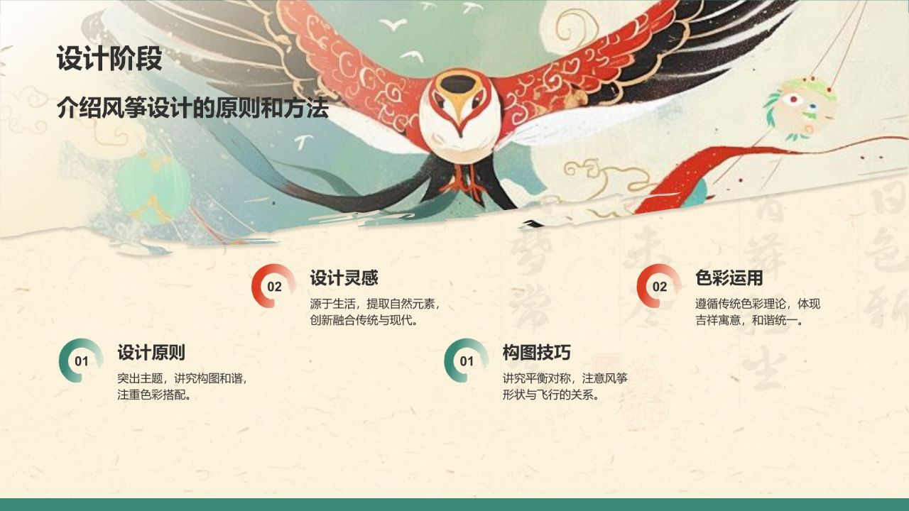 绿色复古风中国非物质文化遗产——风筝制作工艺PPT模板