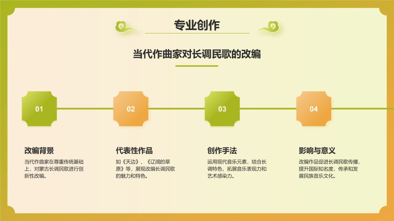 黄色国潮风中国非物质文化遗产——蒙古长调民歌PPT模板