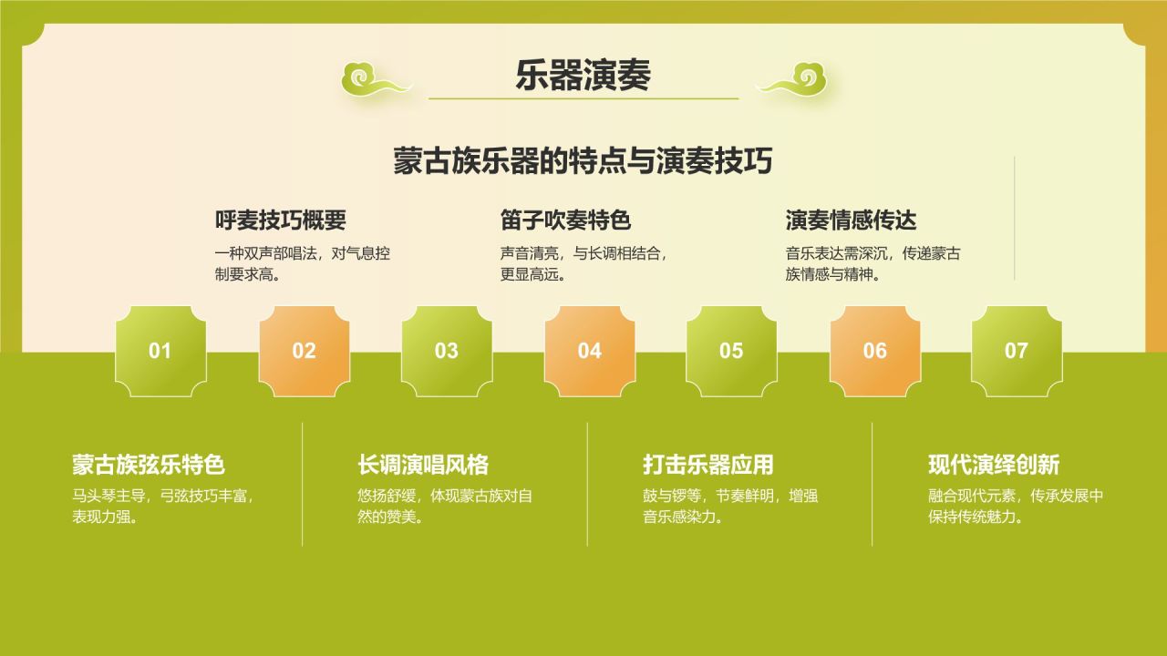 黄色国潮风中国非物质文化遗产——蒙古长调民歌PPT模板