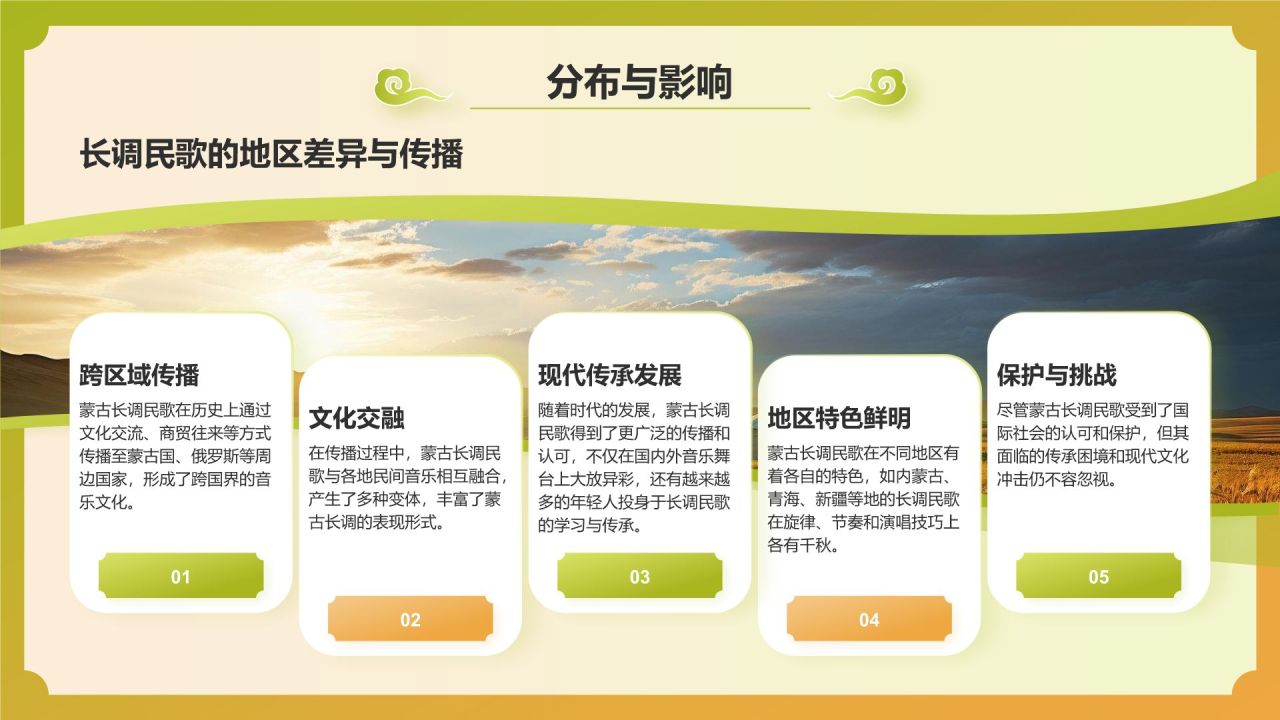 黄色国潮风中国非物质文化遗产——蒙古长调民歌PPT模板