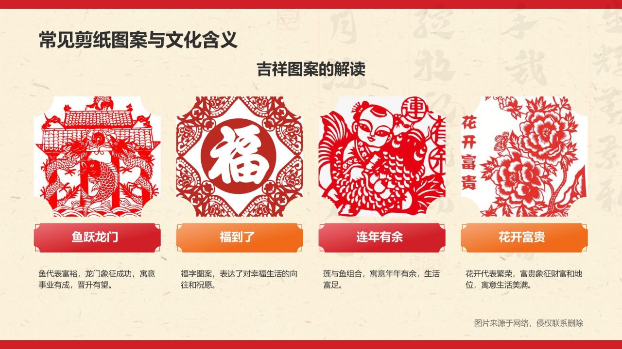 红色复古风中国非物质文化遗产——剪纸PPT模板