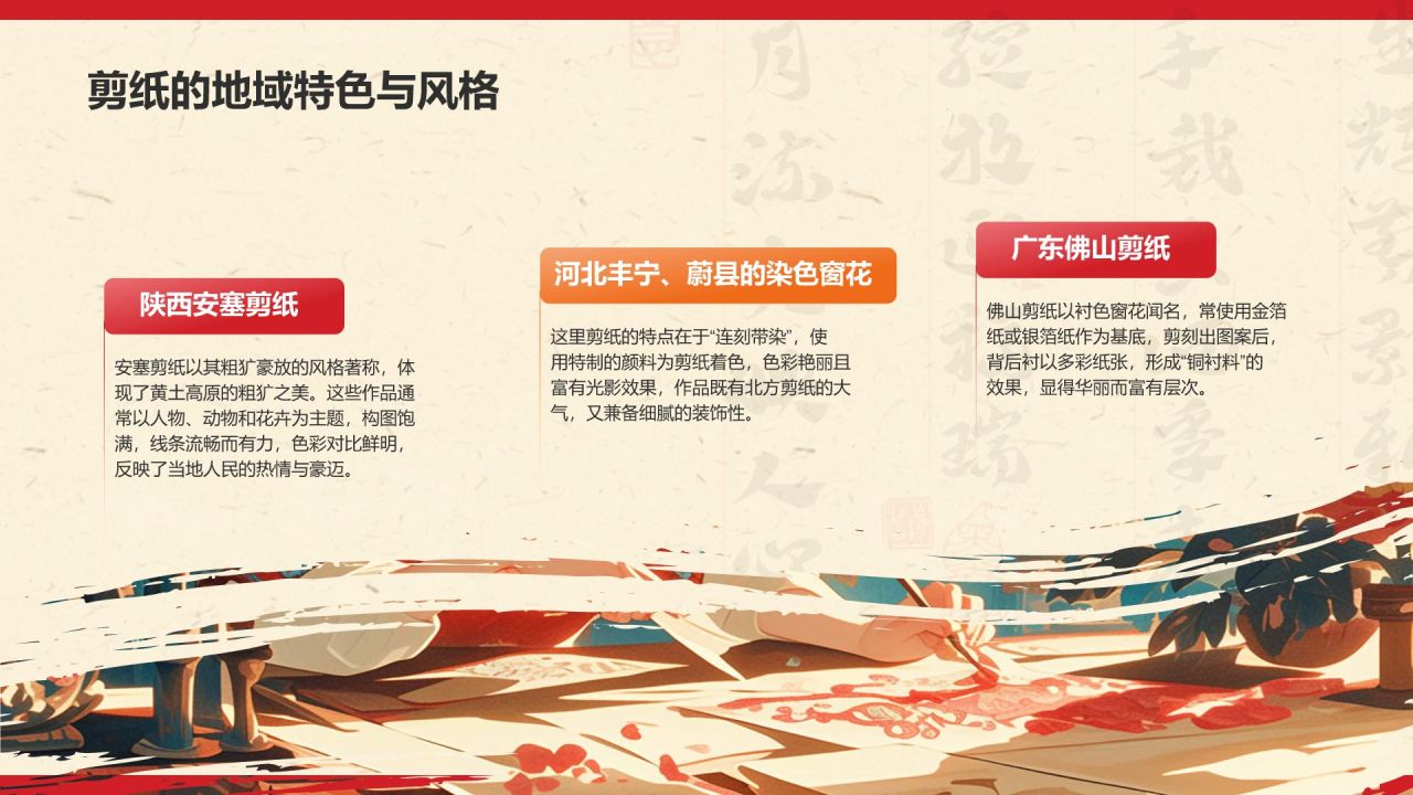 红色复古风中国非物质文化遗产——剪纸PPT模板