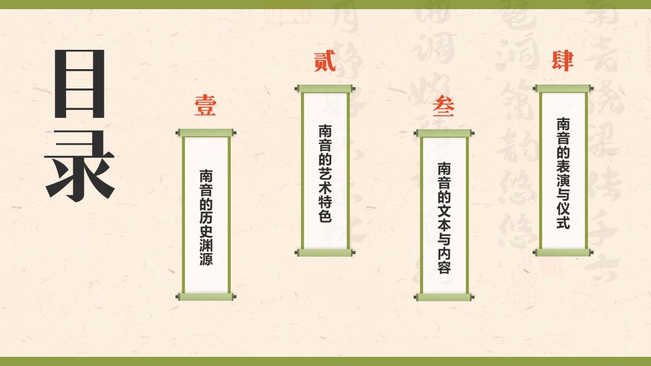 黄色复古风中国非物质文化遗产——南音PPT模板