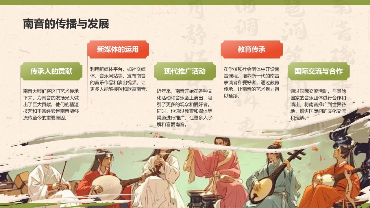 黄色复古风中国非物质文化遗产——南音PPT模板