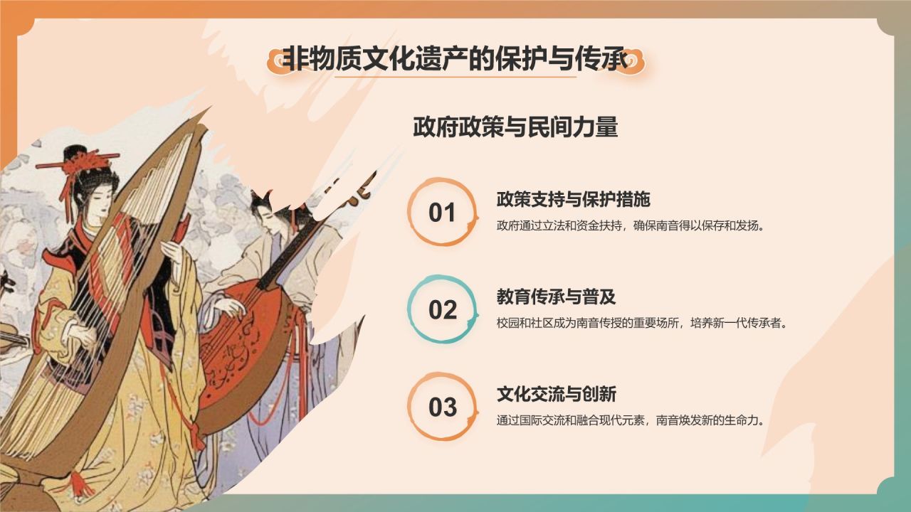 绿色国潮风中国非物质文化遗产——南音PPT模板