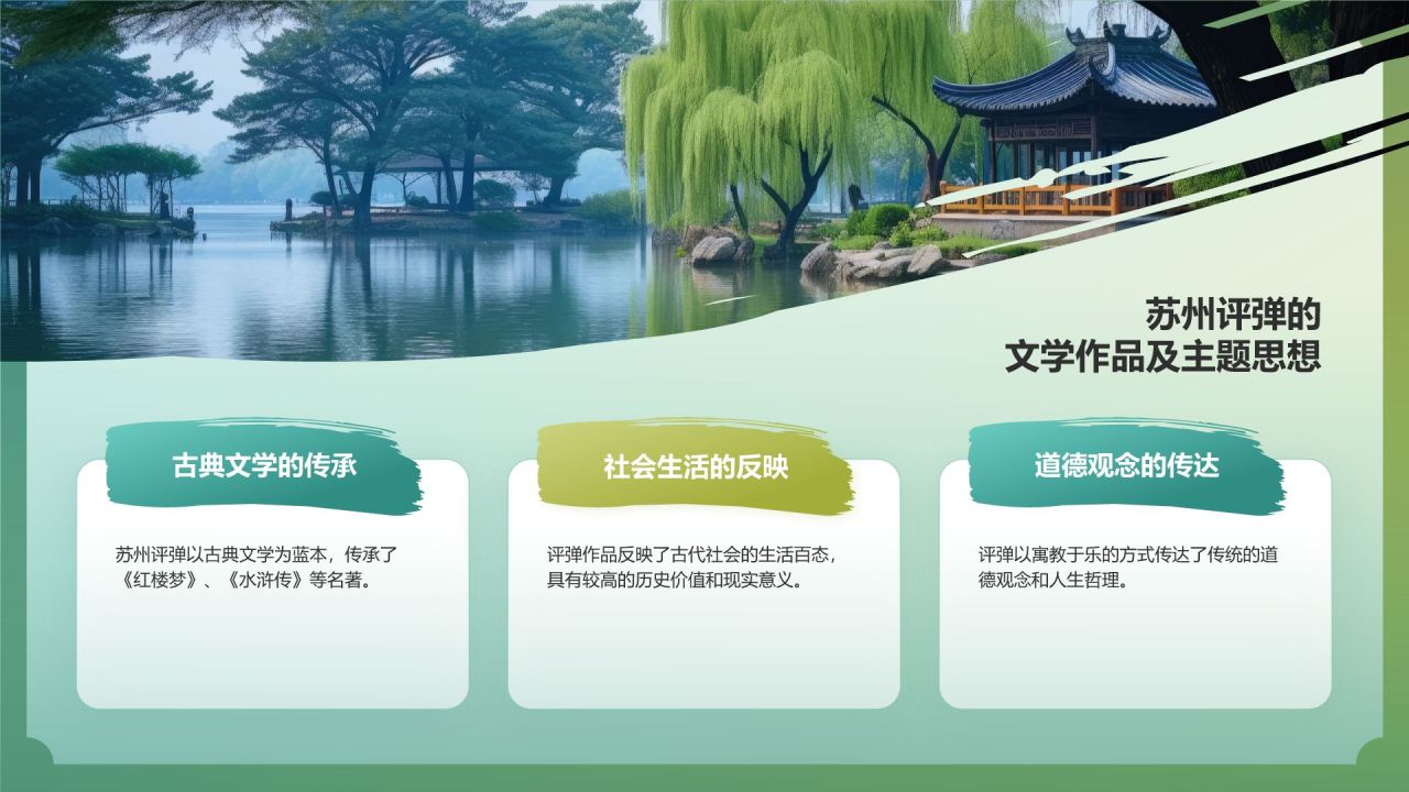 绿色国潮风非遗文化介绍——苏州评弹PPT模板