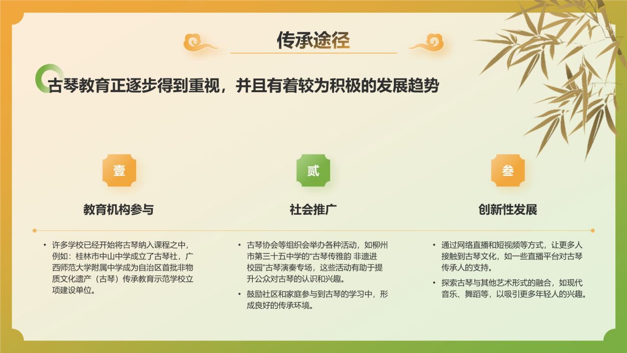 橙色国潮风非遗文化介绍——古琴艺术PPT模板