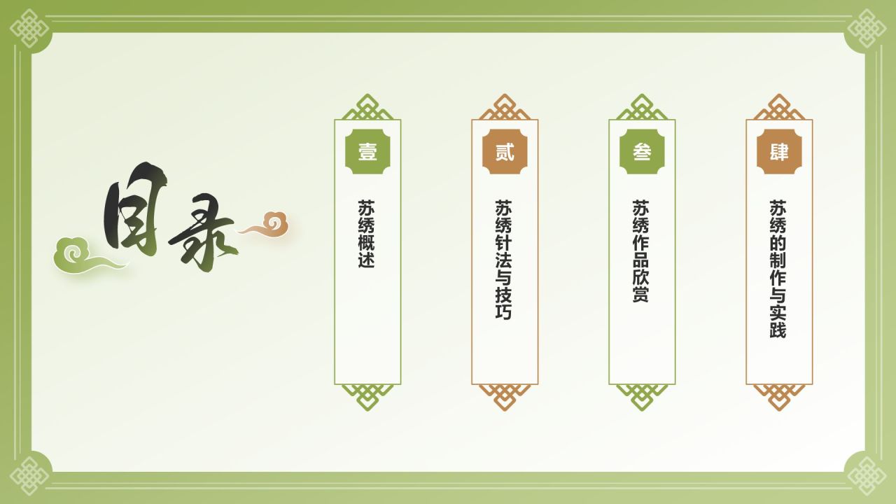 绿色国潮风苏绣——非遗文化科普PPT模板
