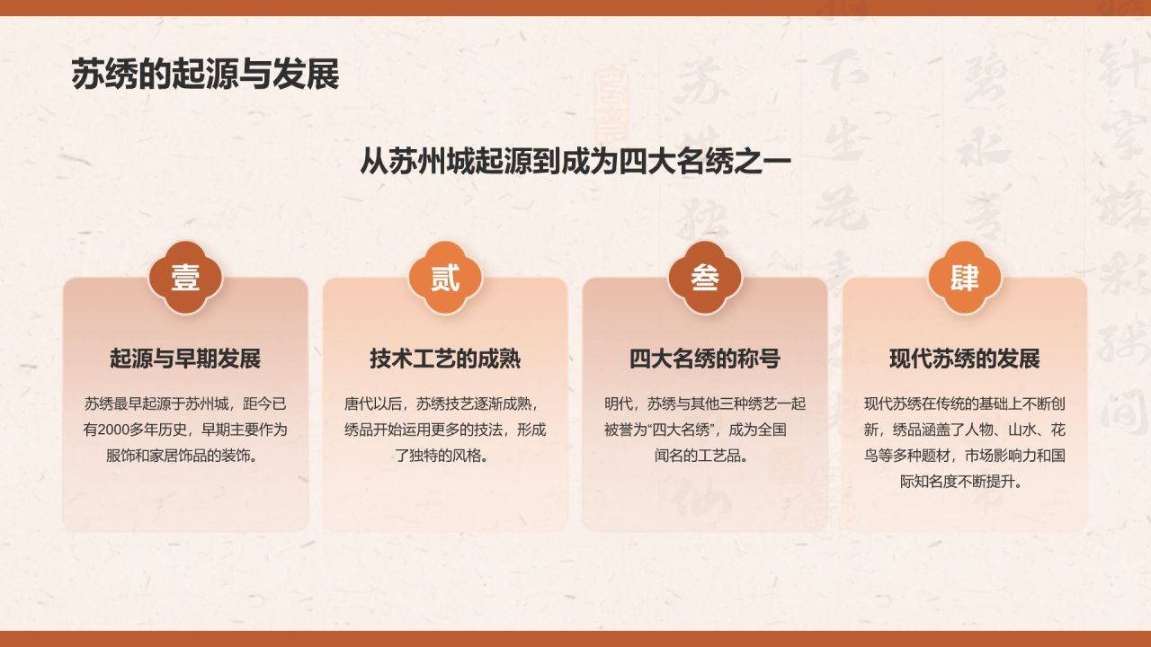 橙色复古风苏绣——非遗文化科普PPT模板