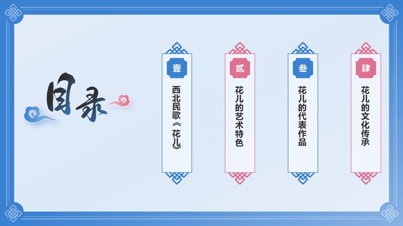 蓝色国潮风西北民歌花儿——非遗文化科普PPT模板