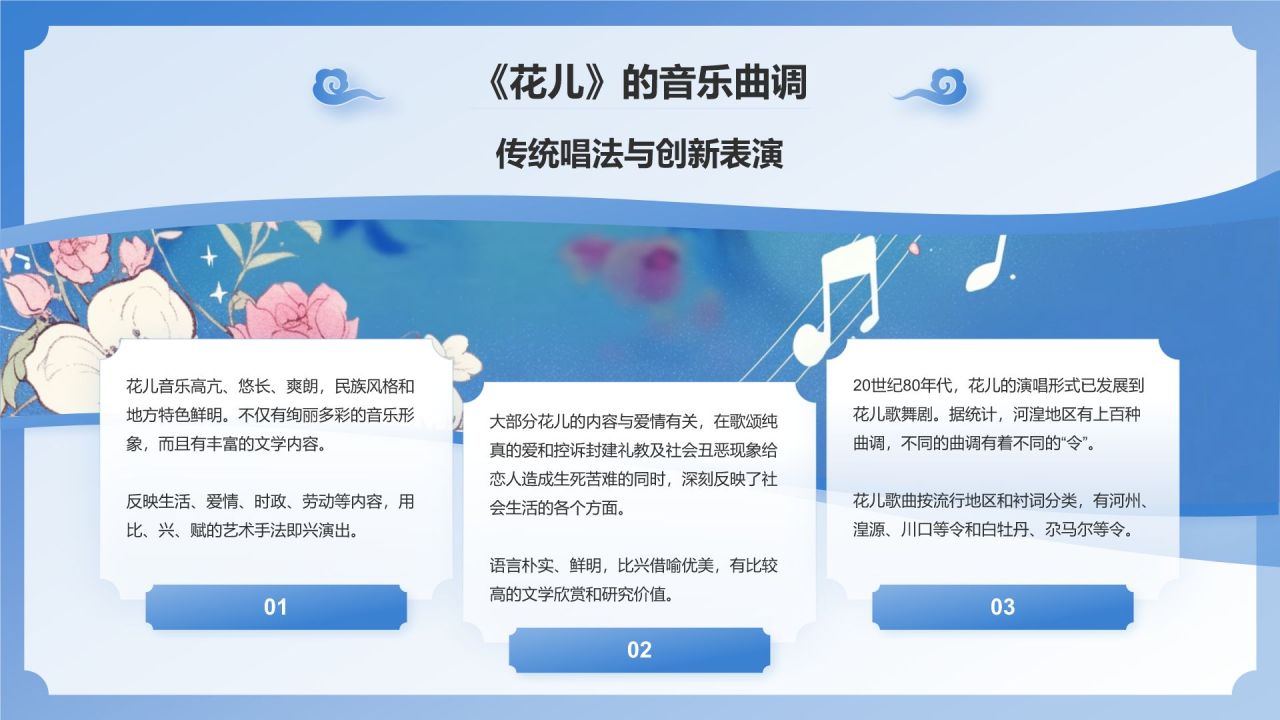 蓝色国潮风西北民歌花儿——非遗文化科普PPT模板