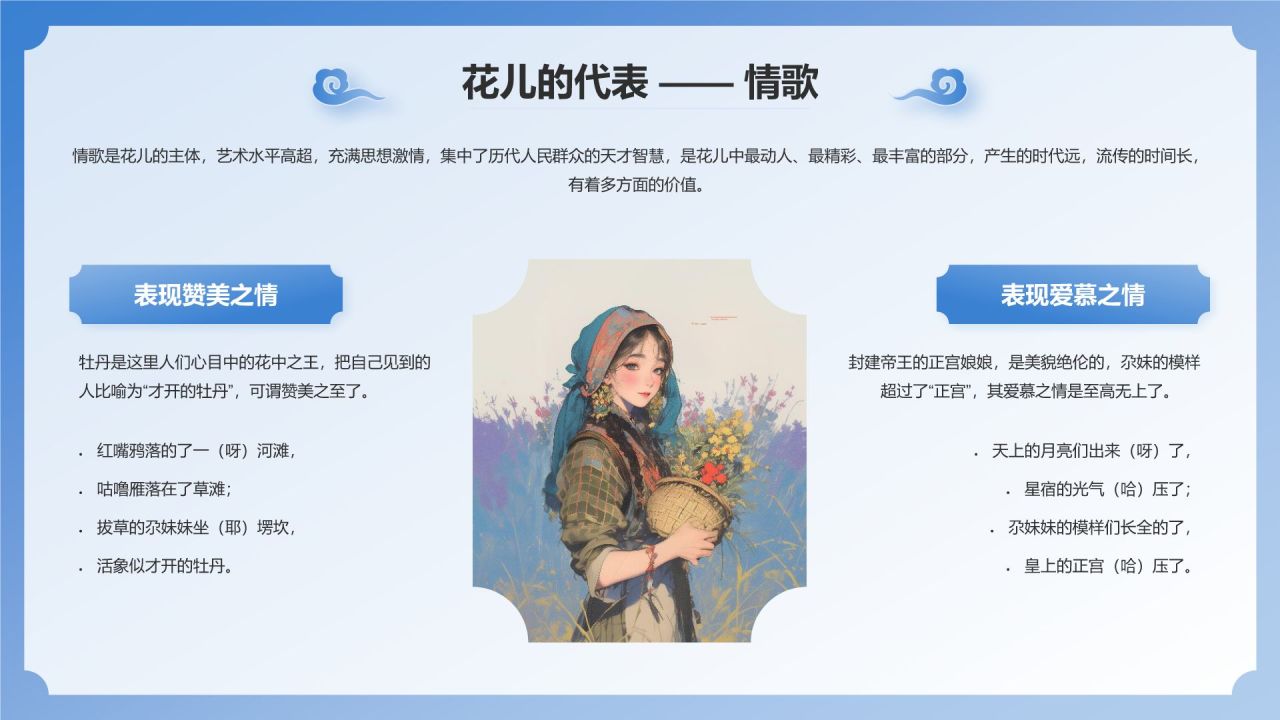 蓝色国潮风西北民歌花儿——非遗文化科普PPT模板