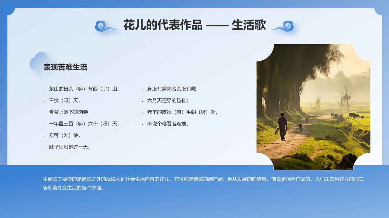 蓝色国潮风西北民歌花儿——非遗文化科普PPT模板
