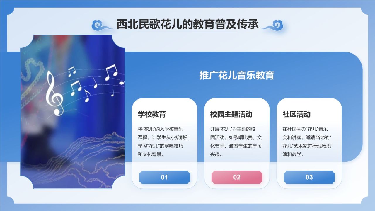 蓝色国潮风西北民歌花儿——非遗文化科普PPT模板