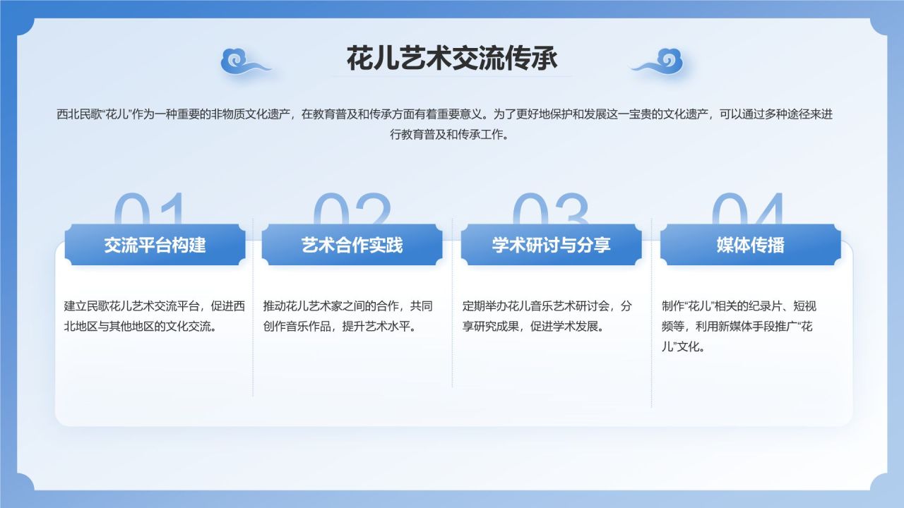 蓝色国潮风西北民歌花儿——非遗文化科普PPT模板