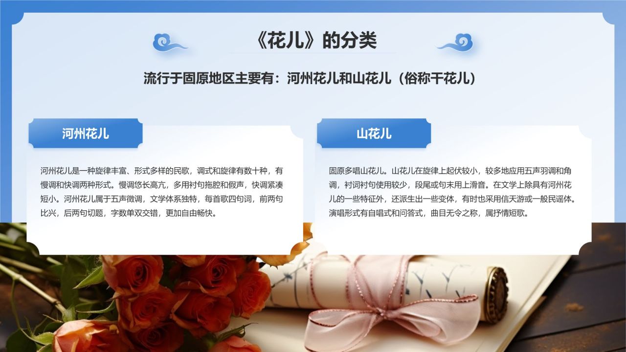 蓝色国潮风西北民歌花儿——非遗文化科普PPT模板