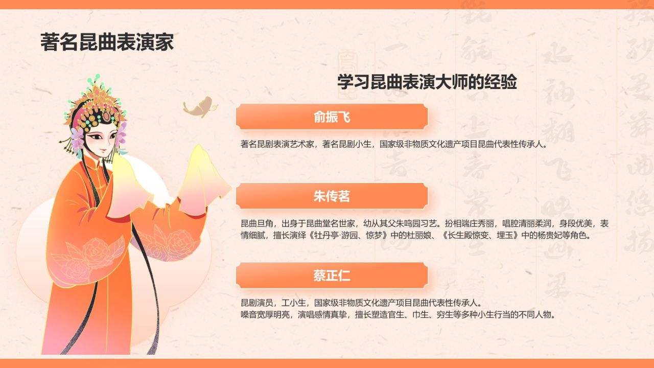 橙色复古风昆曲——非遗文化科普PPT模板