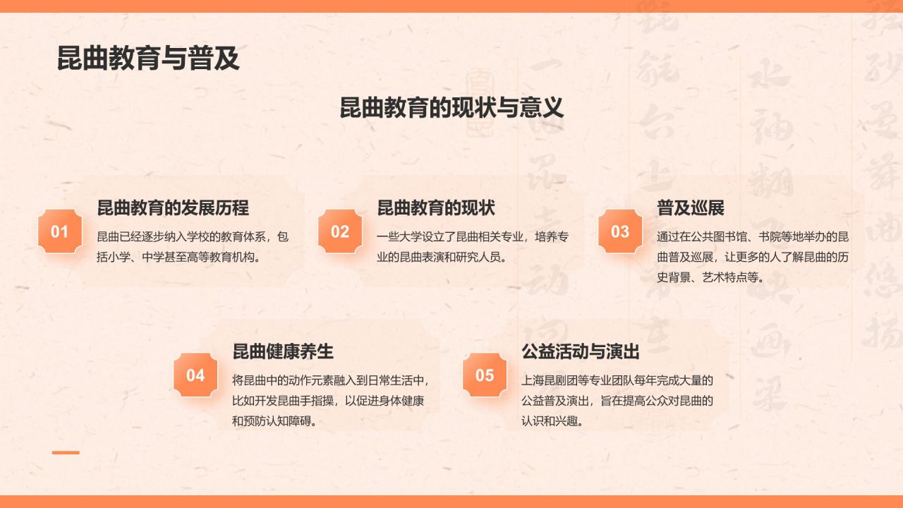 橙色复古风昆曲——非遗文化科普PPT模板