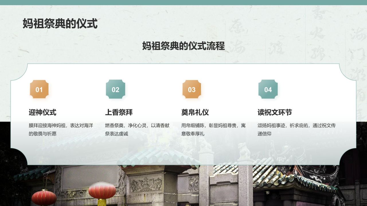 绿色复古风妈祖祭典——非遗文化科普PPT模板