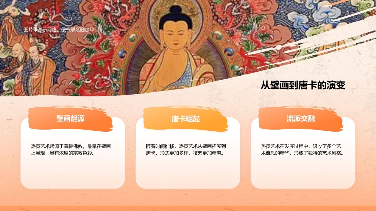 橙色复古风非遗文化介绍——热贡艺术PPT模板