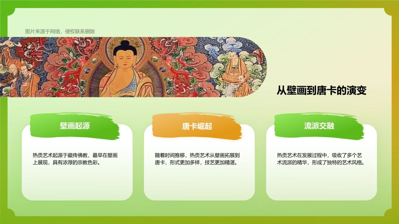 绿色国潮风非遗文化介绍——热贡艺术PPT模板