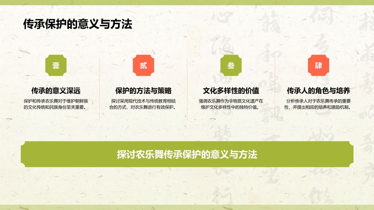 绿色复古风非遗文化介绍——农乐舞PPT模板