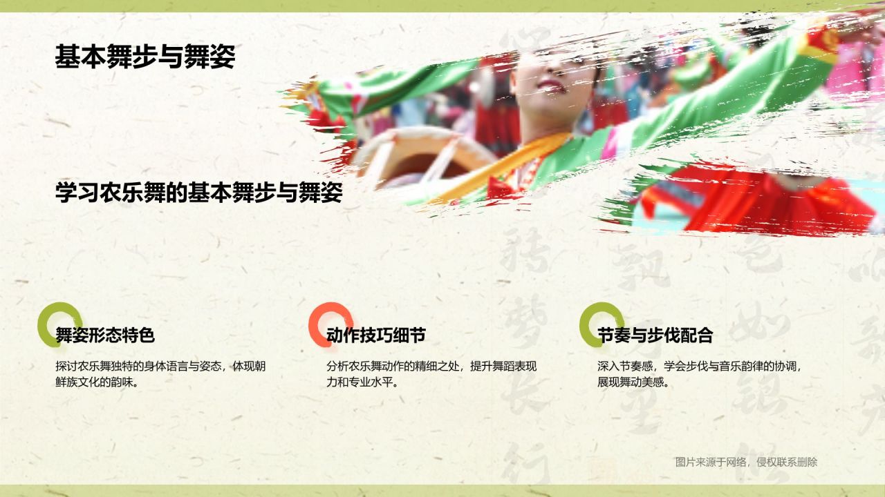 绿色复古风非遗文化介绍——农乐舞PPT模板
