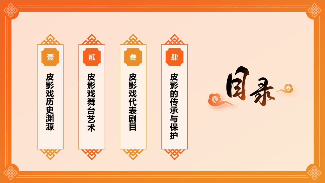 橙色国潮风非遗文化介绍——皮影文化PPT模板