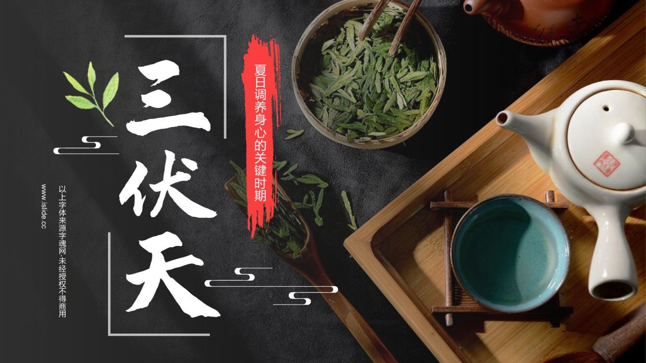 黑色复古风三伏天PPT模板