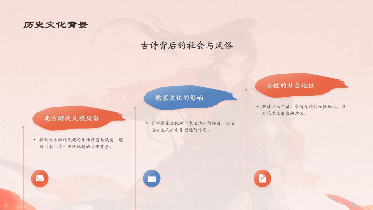 红色水墨风木兰诗语文教学课件PPT模板
