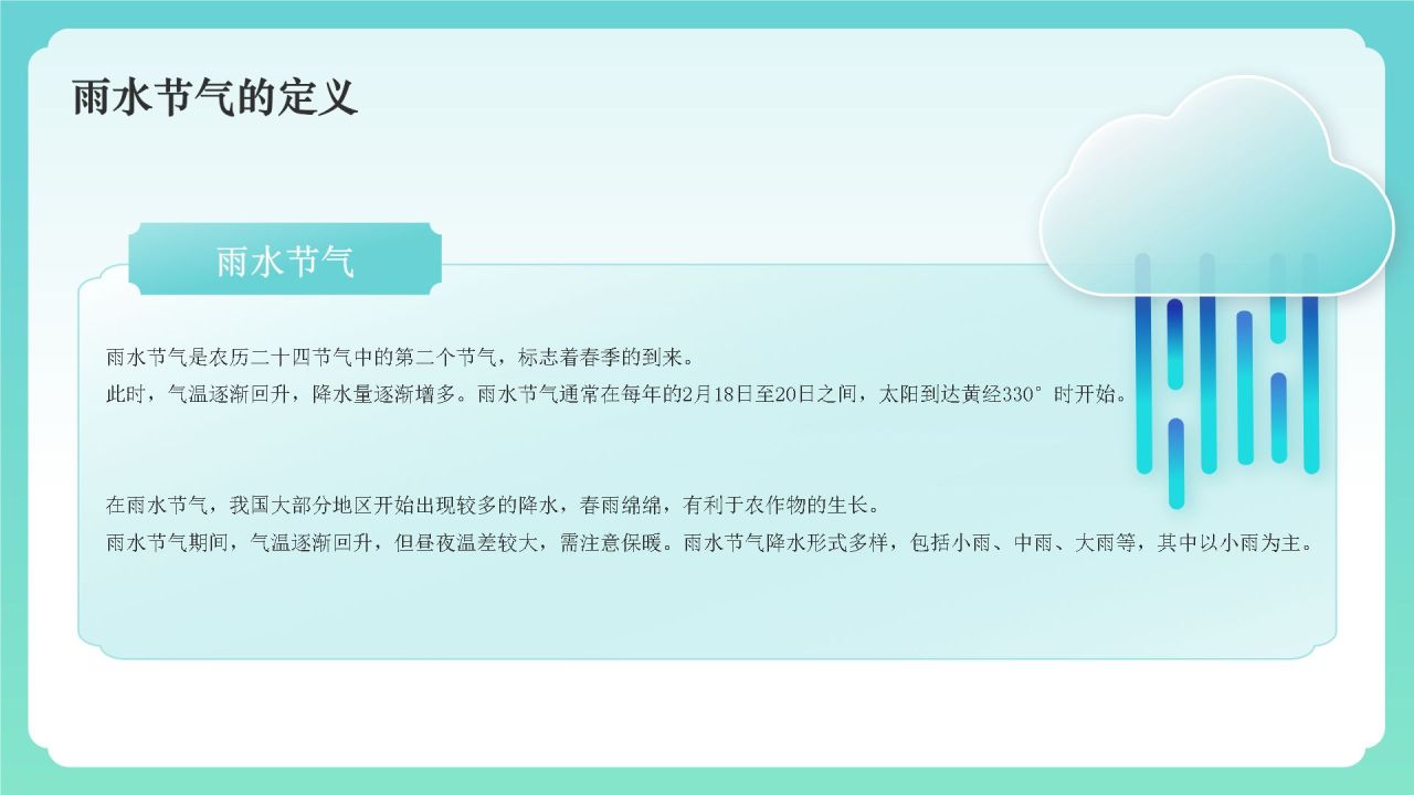蓝色国潮风二十四节气——雨水PPT模板