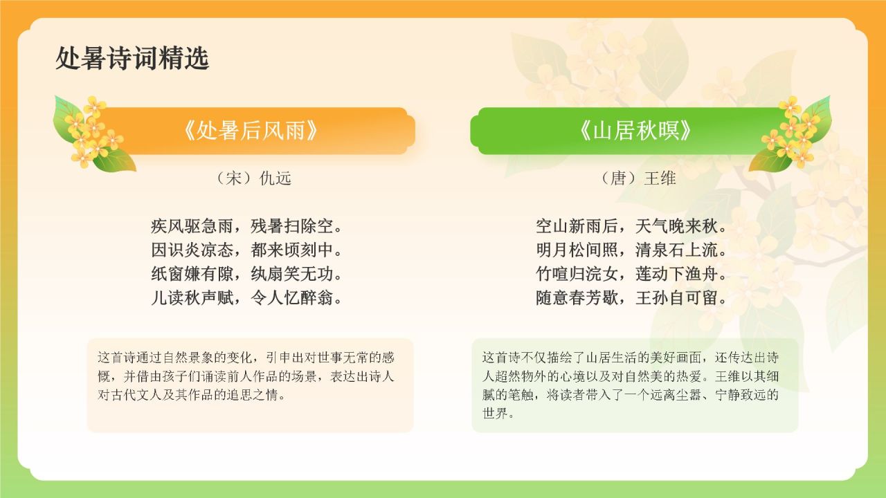 橙色国潮风二十四节气科普介绍——处暑PPT模板