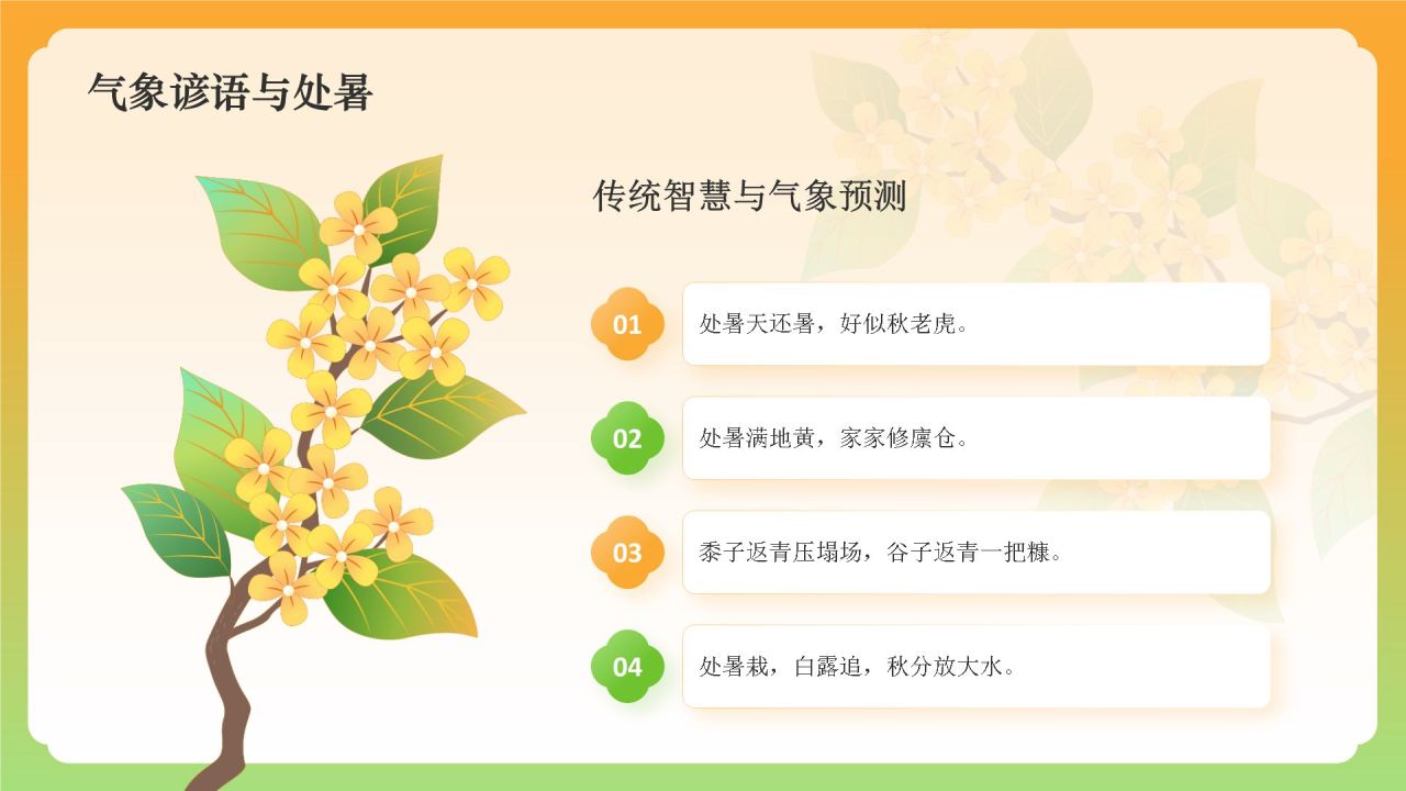 橙色国潮风二十四节气科普介绍——处暑PPT模板