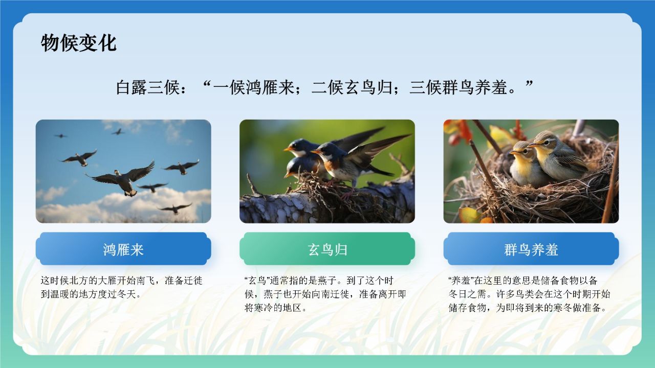 蓝色国潮风二十四节气科普介绍——白露PPT模板