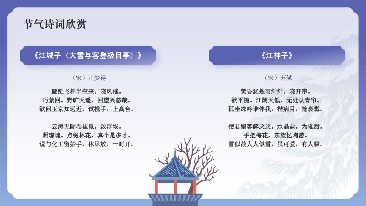 蓝色国潮风二十四节气科普介绍——大雪PPT模板