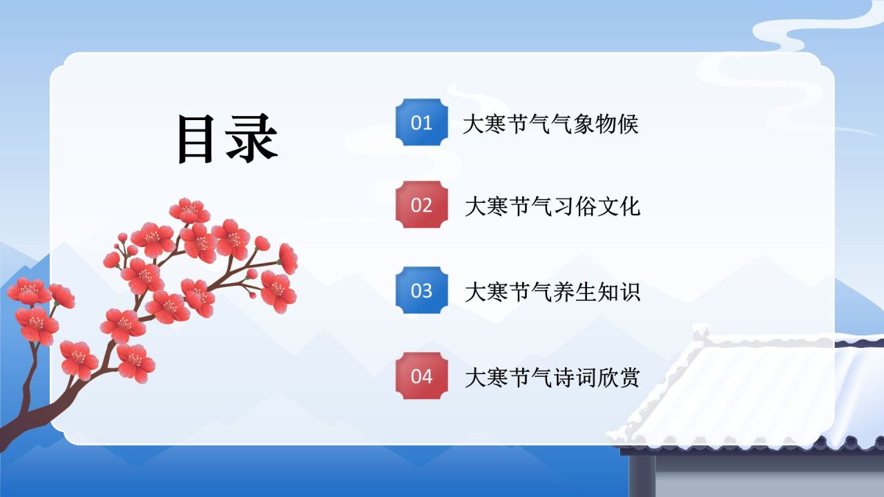 蓝色国潮风二十四节气科普介绍——大寒PPT模板