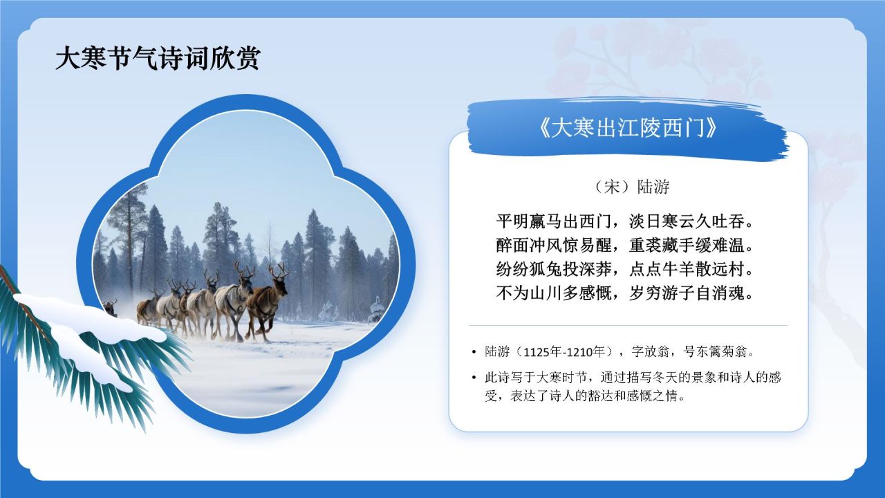 蓝色国潮风二十四节气科普介绍——大寒PPT模板