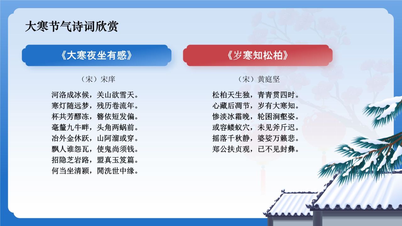 蓝色国潮风二十四节气科普介绍——大寒PPT模板