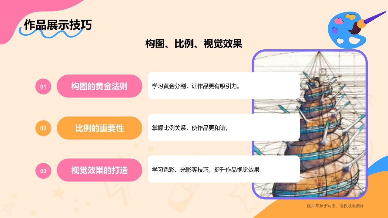 粉色插画风高中美术课程教学课件PPT模板