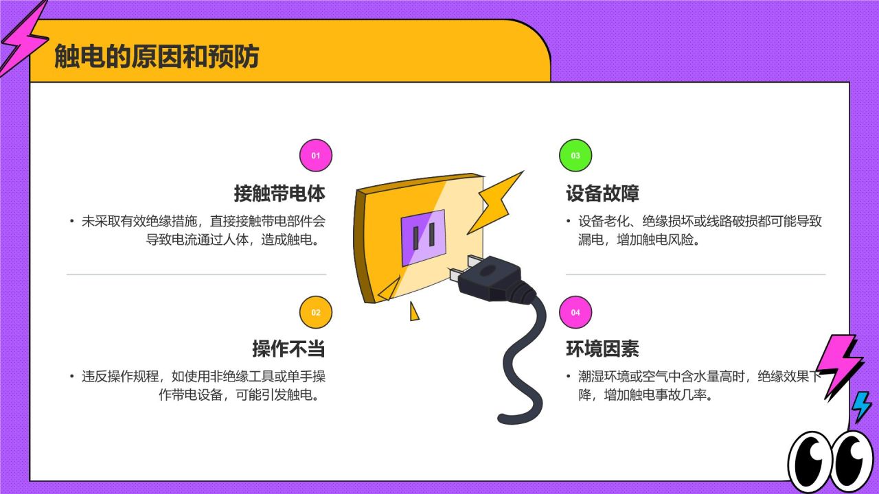 紫色插画风用电安全教育PPT模板