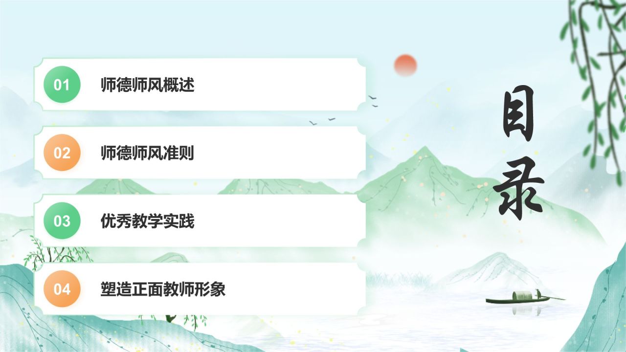 绿色水墨风师德师风培训PPT模板