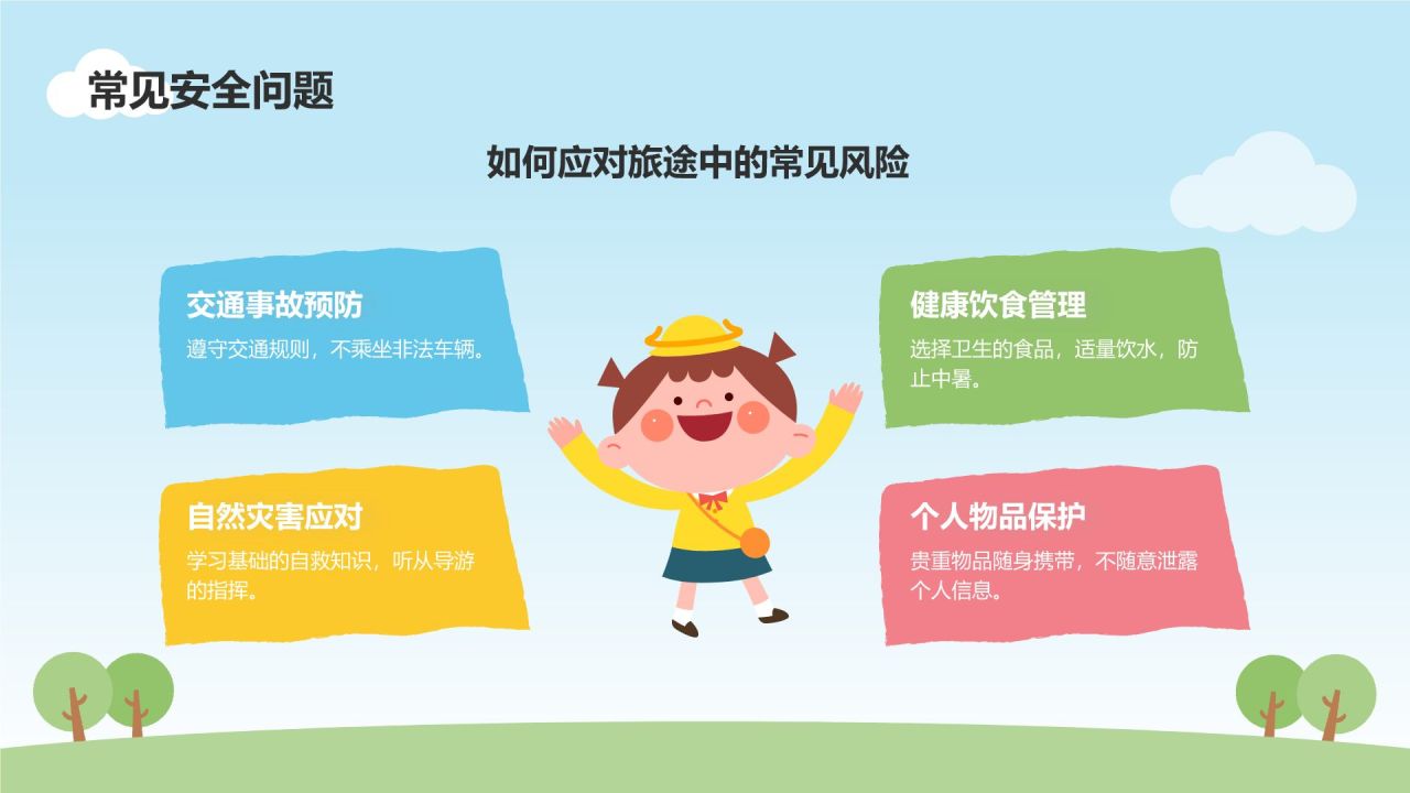 蓝色插画风暑期夏令营:研学旅行活动介绍PPT模板